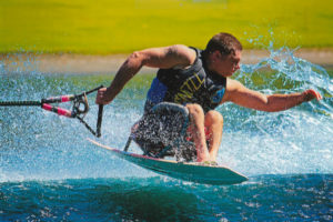 Mark Turner, trick skiing at the 2015 World Disabled Water Ski Championships, Sacramento, California