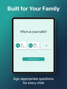 Family Conversations app showing age setup screen — Who's at your table?