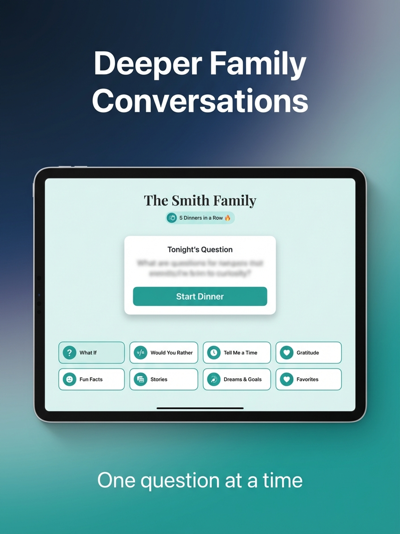 Family Conversations app by NACD — home screen showing tonight's dinner table question