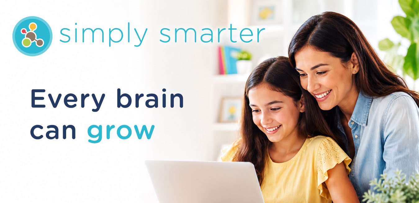 A mother and daughter using the Simply Smarter cognitive training program on a laptop